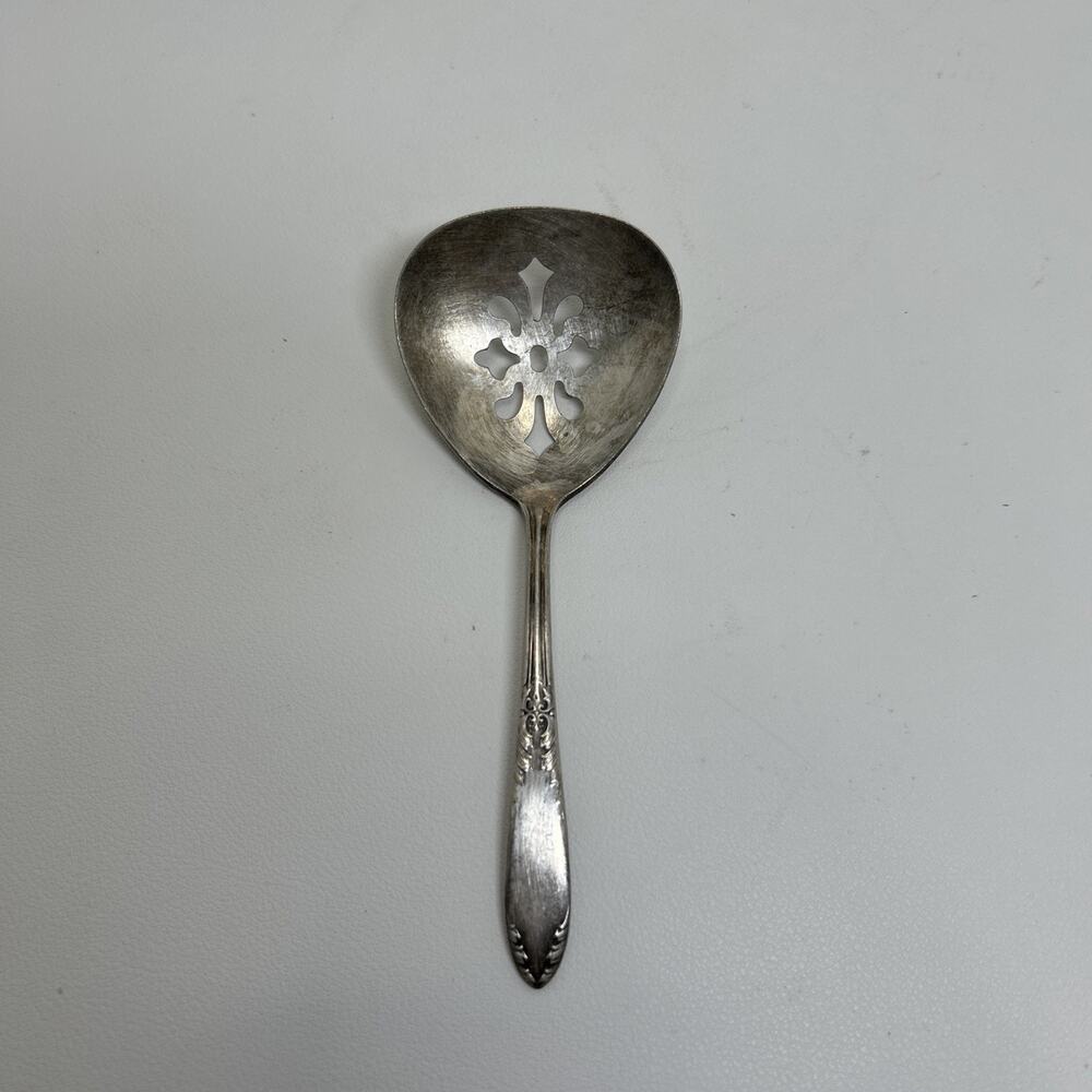 National Silver Silverplate Bonbon, Nut, Olive Pierced Spoon King Edward Pattern